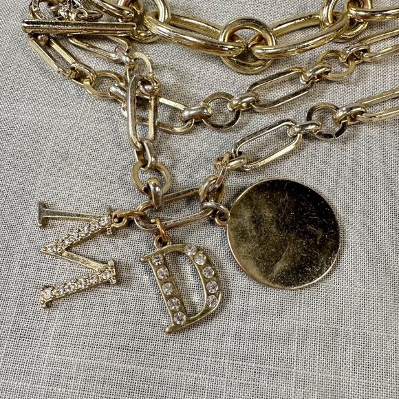M and D Intials Multi-Chain Gold Tone Toggle Bracelet - Picture 7 of 10